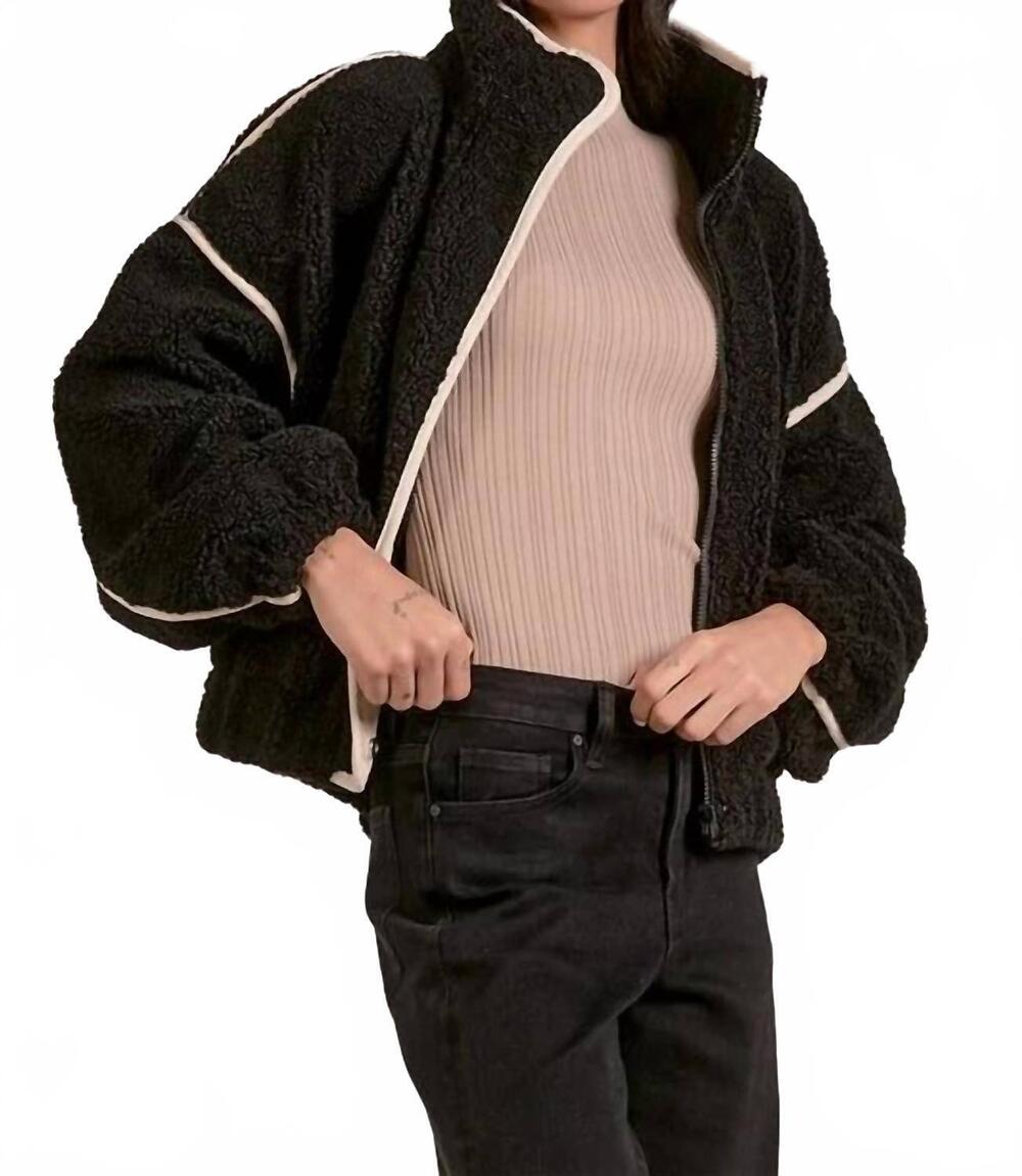 NEW ELAN slate sherpa bomber jacket in black - Picture 4 of 4
